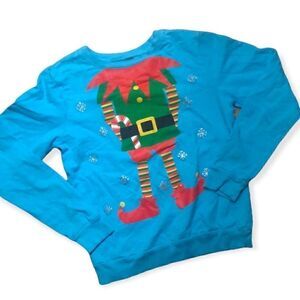 UGLY CHRISTMAS LONG SLEEVE TEE HOLIDAY ELF SIZE L (14)